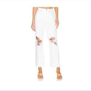 Good American Good 90's Duster Natural Fray White Distressed Jeans Size 12